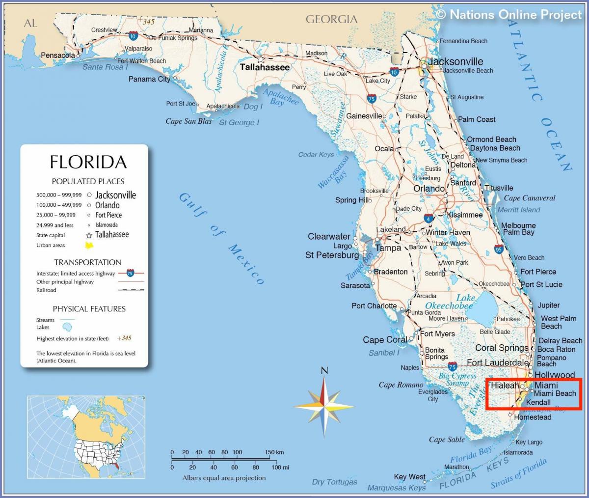 Miami auf einer Karte