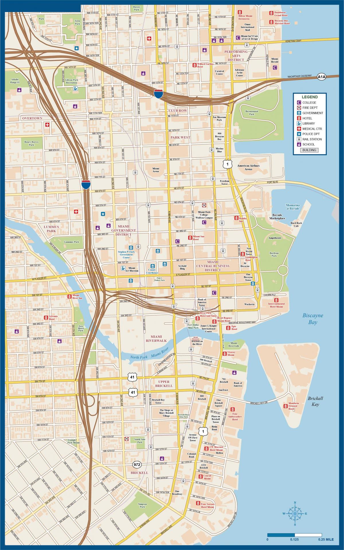 Karte der Innenstadt von Miami