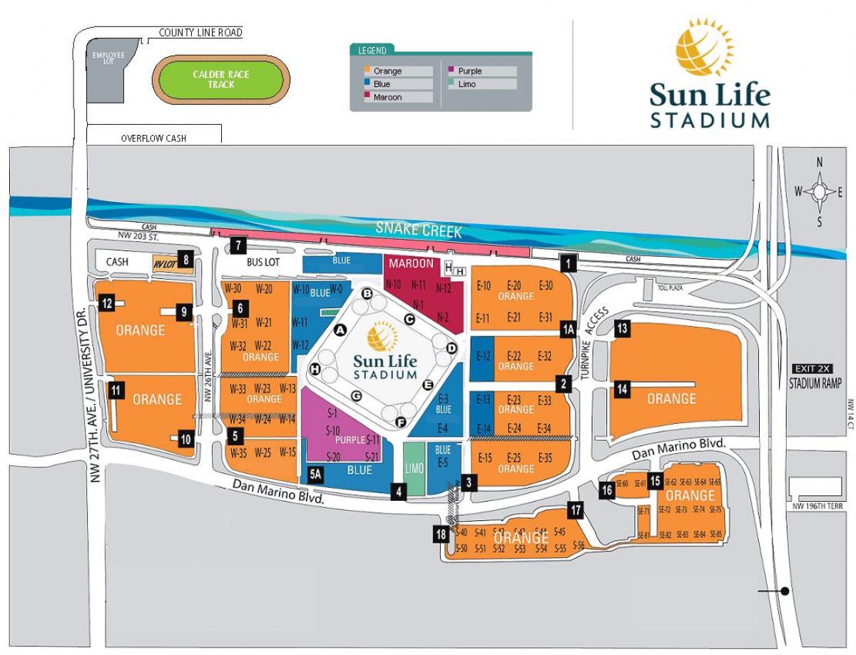 Sun Life stadium-Parkplatz-Karte